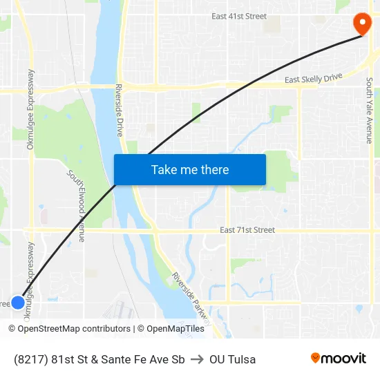 (8217) 81st St & Sante Fe Ave Sb to OU Tulsa map
