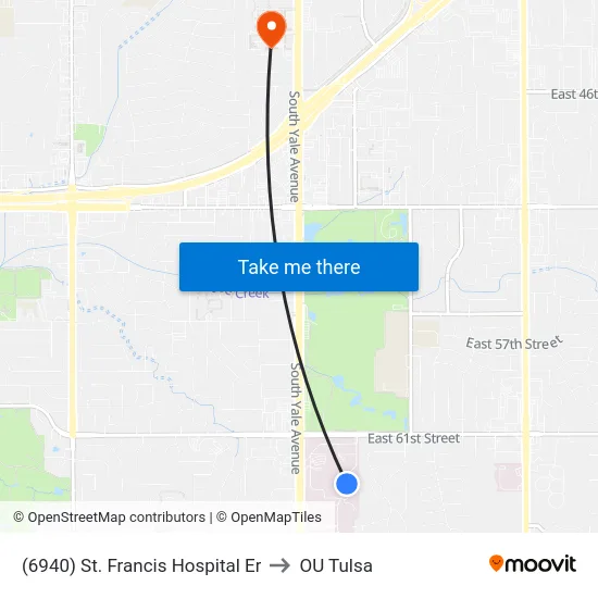 (6940) St. Francis Hospital Er to OU Tulsa map