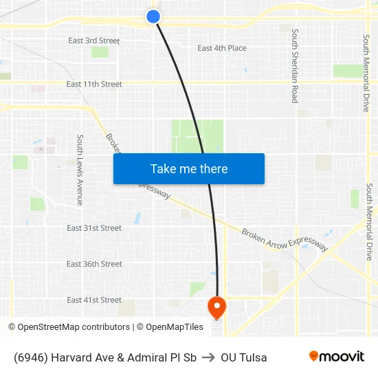 (6946) Harvard Ave & Admiral Pl Sb to OU Tulsa map
