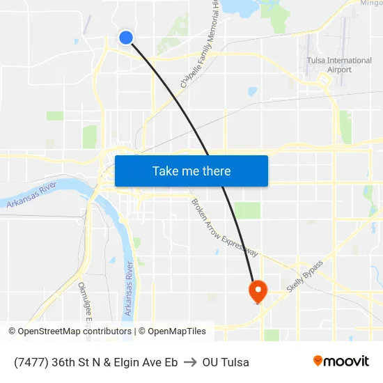 (7477) 36th St N & Elgin Ave Eb to OU Tulsa map