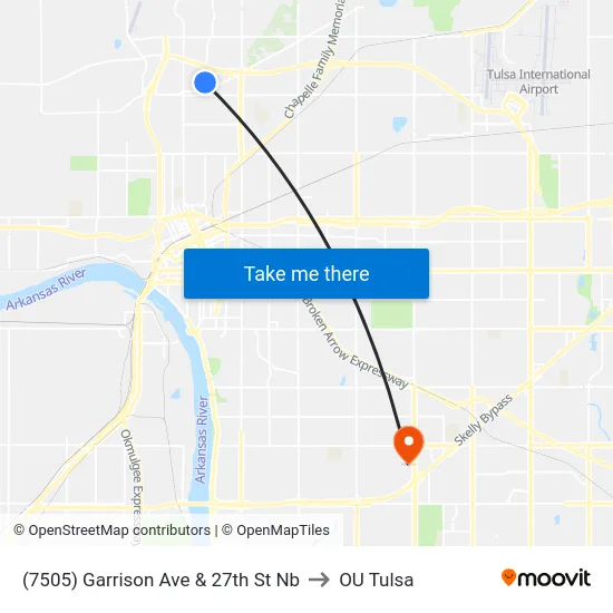 (7505) Garrison Ave & 27th St Nb to OU Tulsa map