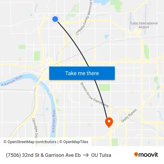 (7506) 32nd St & Garrison Ave Eb to OU Tulsa map
