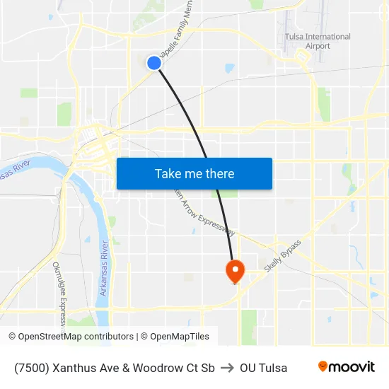 (7500) Xanthus Ave & Woodrow Ct Sb to OU Tulsa map