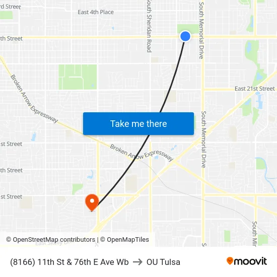(8166) 11th St & 76th E Ave Wb to OU Tulsa map