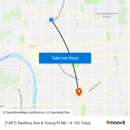 (7487) Xanthus Ave & Young Pl Nb to OU Tulsa map
