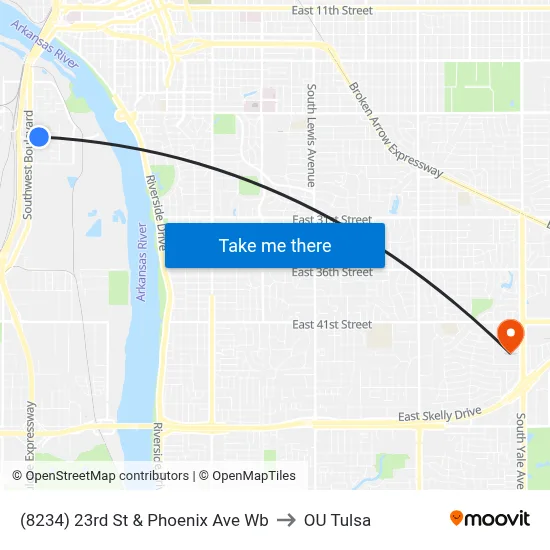 (8234) 23rd St & Phoenix Ave Wb to OU Tulsa map