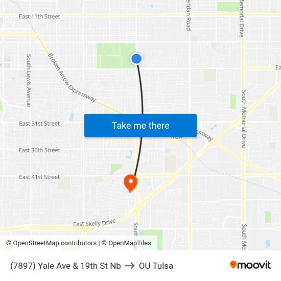 (7897) Yale Ave & 19th St Nb to OU Tulsa map