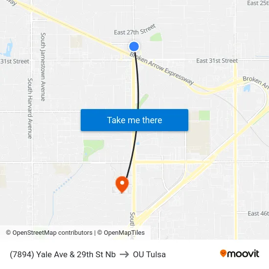 (7894) Yale Ave & 29th St Nb to OU Tulsa map