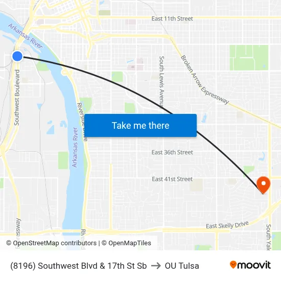 (8196) Southwest Blvd & 17th St Sb to OU Tulsa map