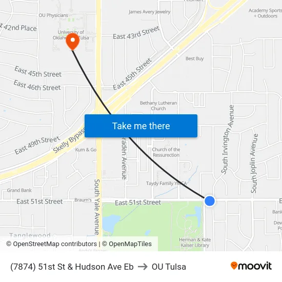 (7874) 51st St & Hudson Ave Eb to OU Tulsa map