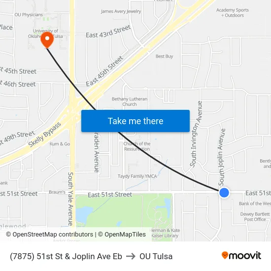 (7875) 51st St & Joplin Ave Eb to OU Tulsa map