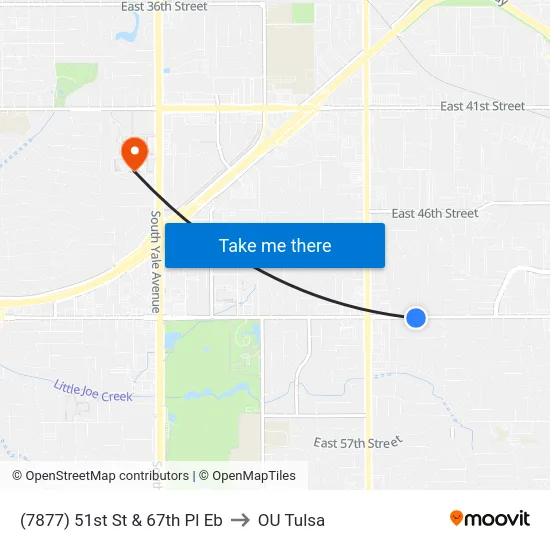 (7877) 51st St & 67th Pl Eb to OU Tulsa map