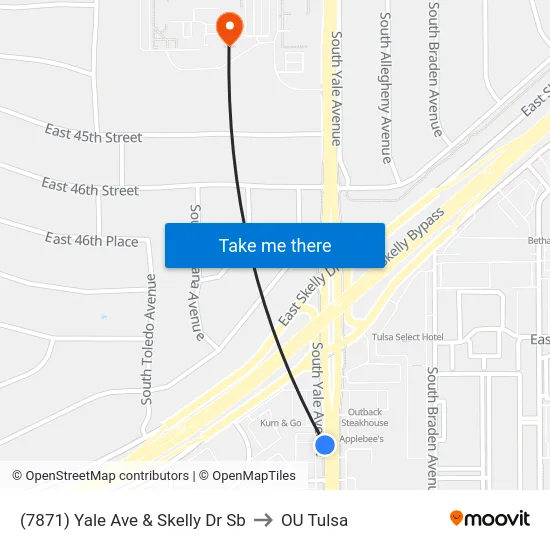 (7871) Yale Ave & Skelly Dr Sb to OU Tulsa map