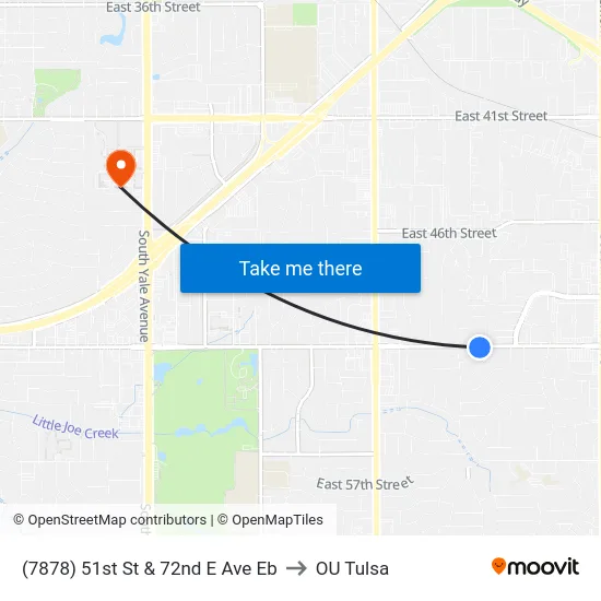 (7878) 51st St & 72nd E Ave Eb to OU Tulsa map