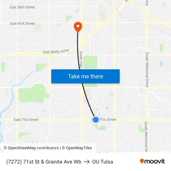(7272) 71st St & Granite Ave Wb to OU Tulsa map