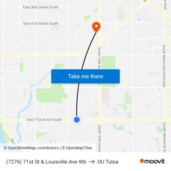 (7276) 71st St & Louisville Ave Wb to OU Tulsa map