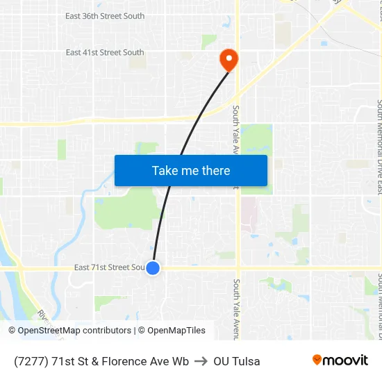 (7277) 71st St & Florence Ave Wb to OU Tulsa map