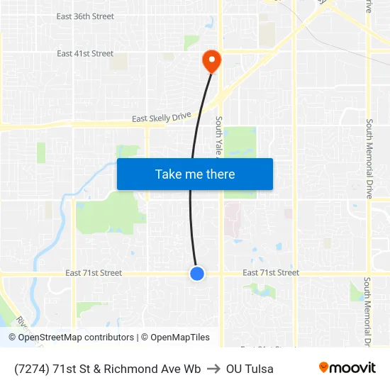 (7274) 71st St & Richmond Ave Wb to OU Tulsa map
