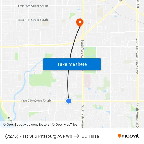 (7275) 71st St & Pittsburg Ave Wb to OU Tulsa map