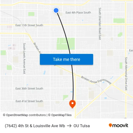 (7642) 4th St & Louisville Ave Wb to OU Tulsa map