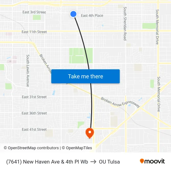 (7641) New Haven Ave & 4th Pl Wb to OU Tulsa map