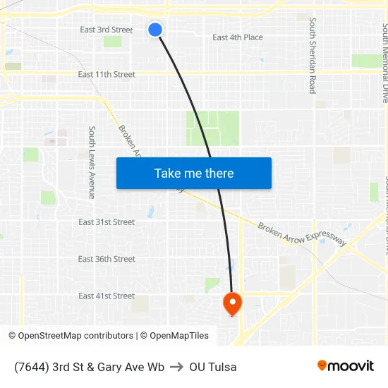 (7644) 3rd St & Gary Ave Wb to OU Tulsa map