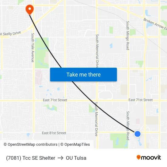 (7081) Tcc SE Shelter to OU Tulsa map