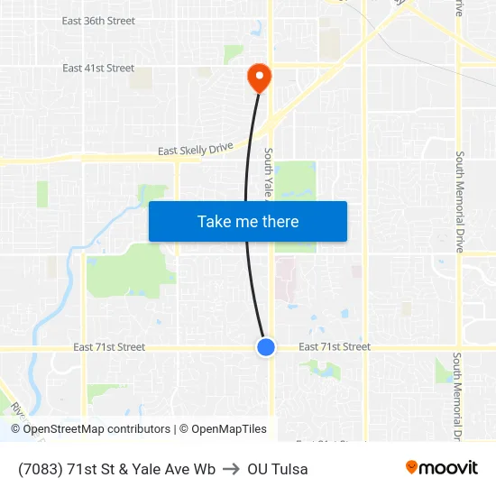 (7083) 71st St & Yale Ave Wb to OU Tulsa map