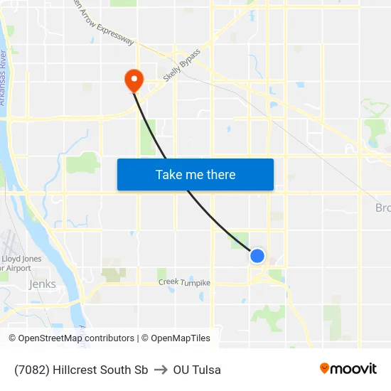 (7082) Hillcrest South Sb to OU Tulsa map