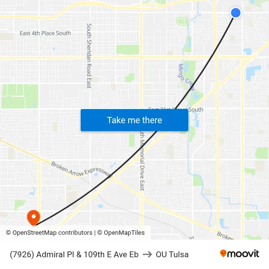 (7926) Admiral Pl & 109th E Ave Eb to OU Tulsa map
