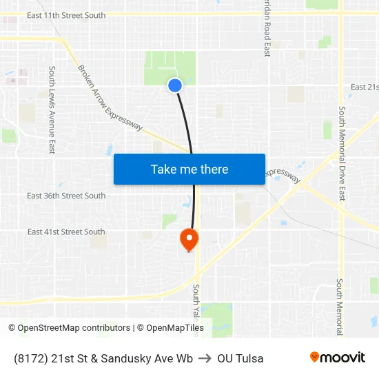 (8172) 21st St & Sandusky Ave Wb to OU Tulsa map