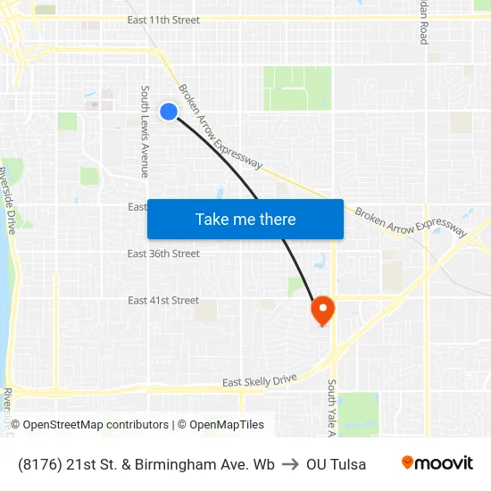 (8176) 21st St. & Birmingham Ave. Wb to OU Tulsa map