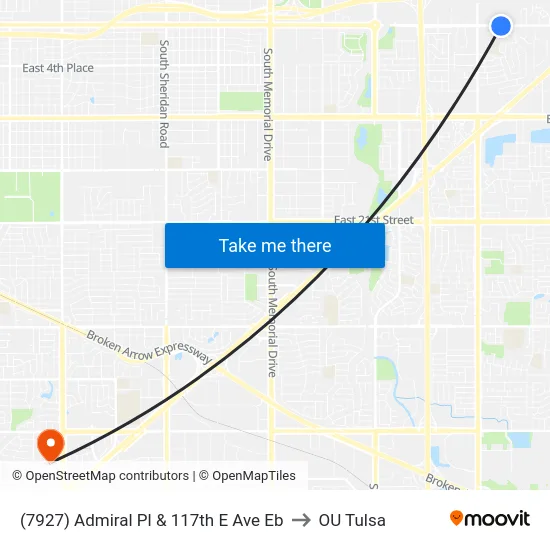 (7927) Admiral Pl & 117th E Ave Eb to OU Tulsa map