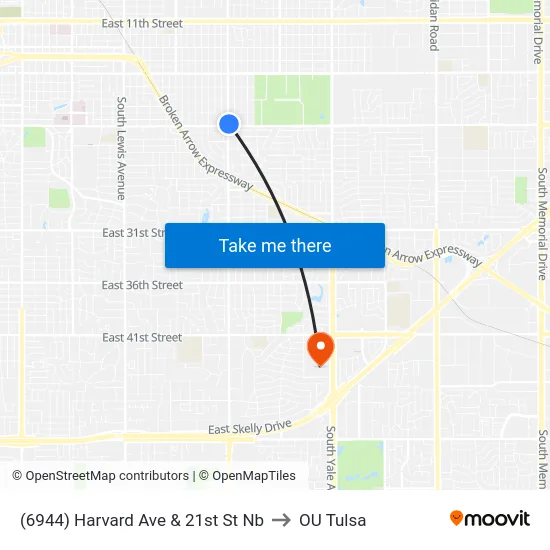 (6944) Harvard Ave & 21st St Nb to OU Tulsa map