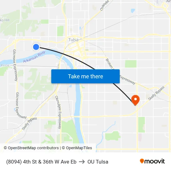 (8094) 4th St & 36th W Ave Eb to OU Tulsa map