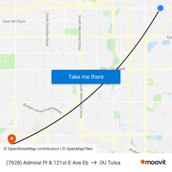 (7928) Admiral Pl & 121st E Ave Eb to OU Tulsa map