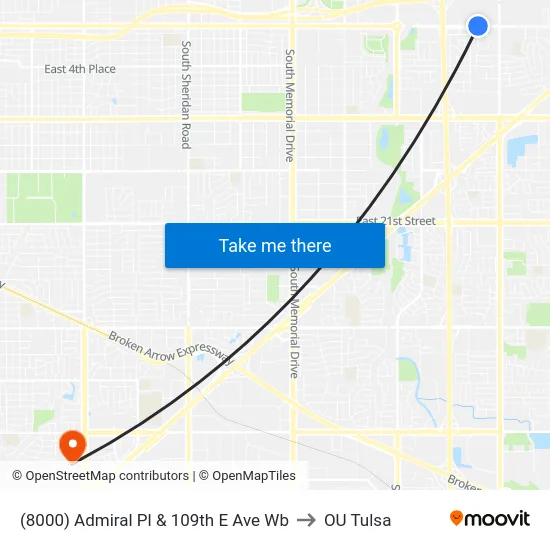 (8000) Admiral Pl & 109th E Ave Wb to OU Tulsa map