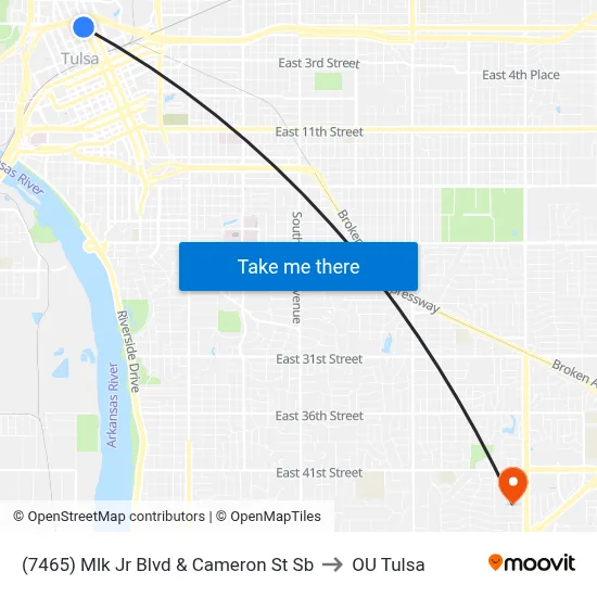 (7465) Mlk Jr Blvd & Cameron St Sb to OU Tulsa map