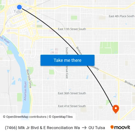 (7466) Mlk Jr Blvd & E Reconciliation Wa to OU Tulsa map