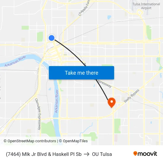 (7464) Mlk Jr Blvd & Haskell Pl Sb to OU Tulsa map