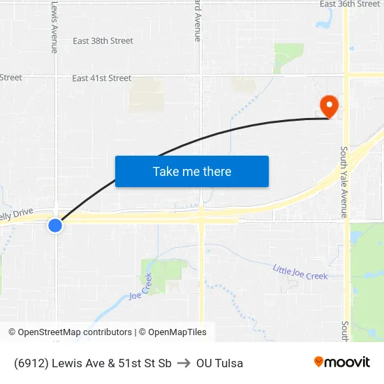 (6912) Lewis Ave & 51st St Sb to OU Tulsa map