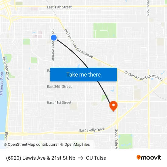 (6920) Lewis Ave & 21st St Nb to OU Tulsa map