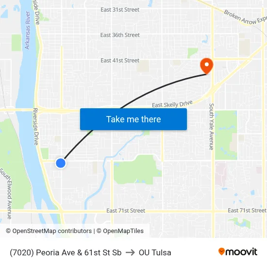(7020) Peoria Ave & 61st St Sb to OU Tulsa map