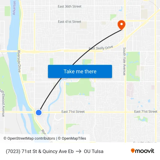 (7023) 71st St & Quincy Ave Eb to OU Tulsa map
