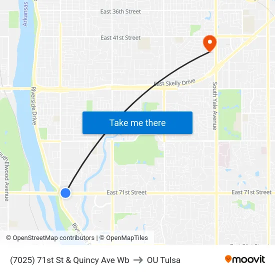 (7025) 71st St & Quincy Ave Wb to OU Tulsa map