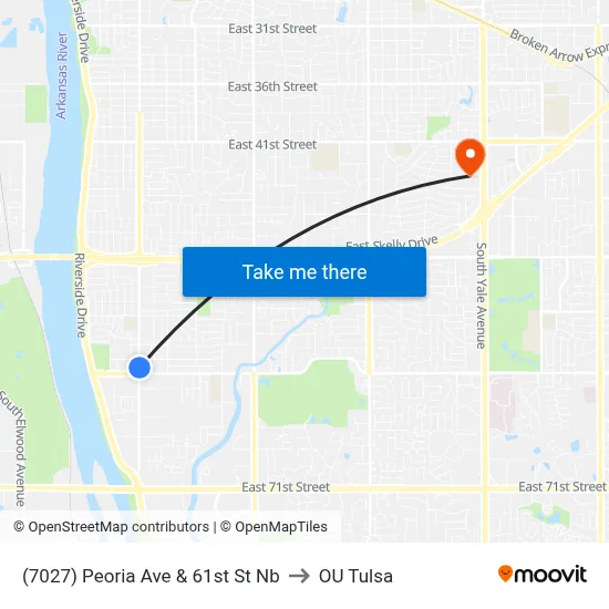 (7027) Peoria Ave & 61st St Nb to OU Tulsa map