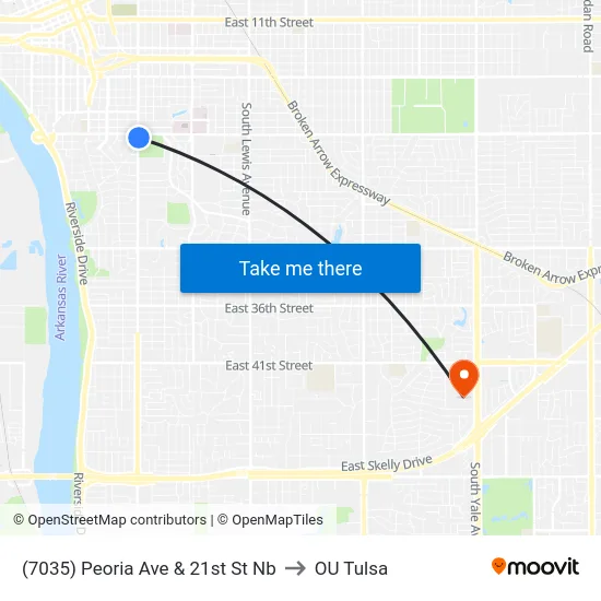 (7035) Peoria Ave & 21st St Nb to OU Tulsa map