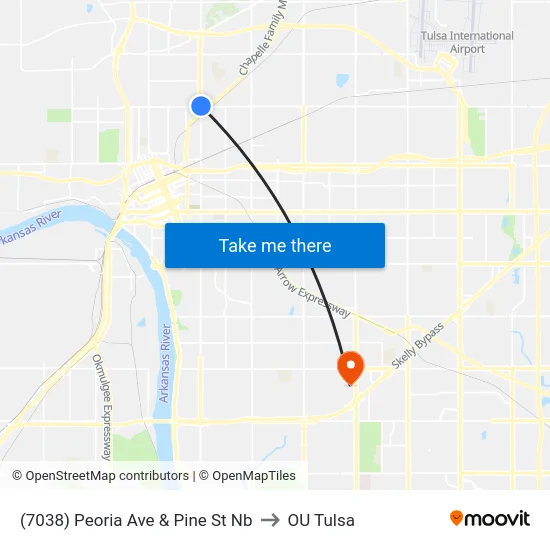 (7038) Peoria Ave & Pine St Nb to OU Tulsa map