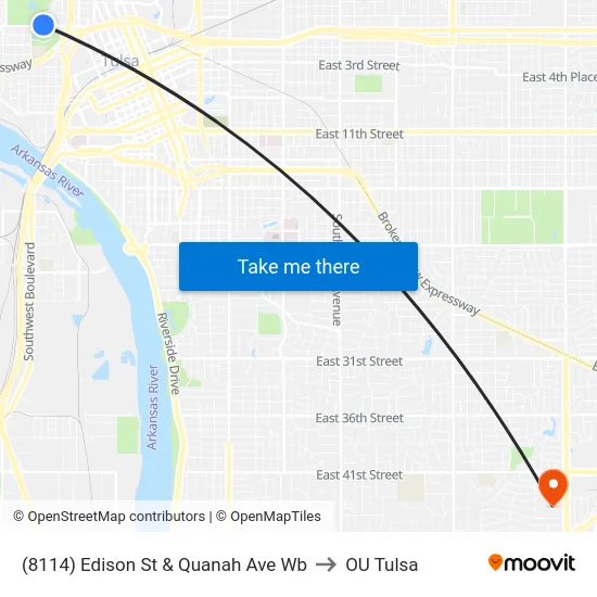 (8114) Edison St & Quanah Ave Wb to OU Tulsa map