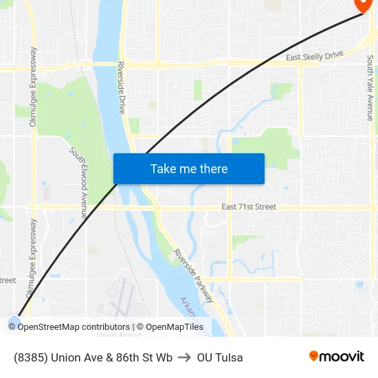 (8385) Union Ave & 86th St Wb to OU Tulsa map